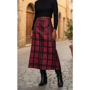 Vintage Peck & Peck Size 14 Full Maxi Skirt Red and Black Plaid Christmas